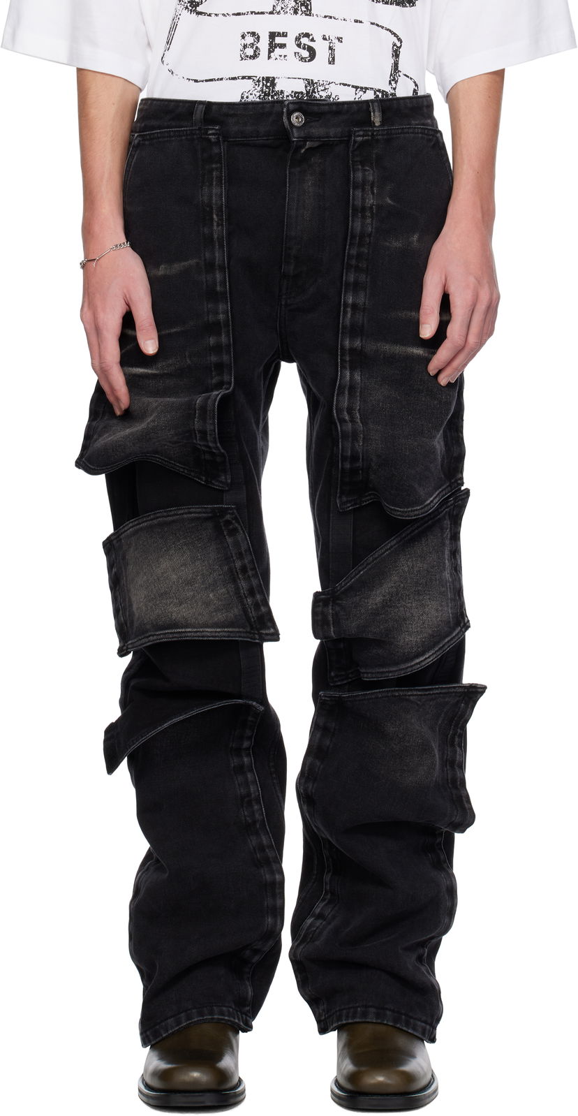Cargo hlače Y/PROJECT Velcro Multi Panel Jeans Črna | 207PA020