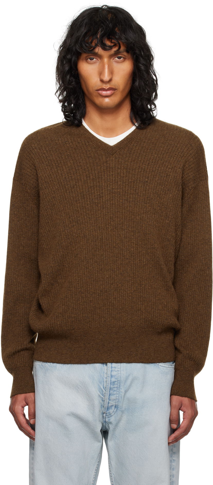 Pleteni pulover The Row Knitted V-Neck Sweater Rjava | 830-Y363