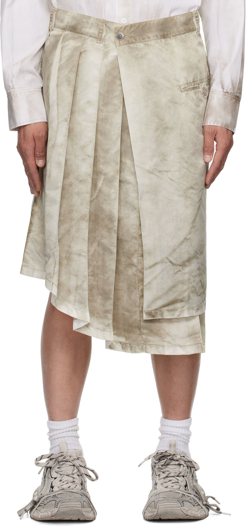 Krila Feng Chen Wang Feng Chen Wang Sandwashed Nylon Asymmetrical Skirt Bež | FUS19SK02