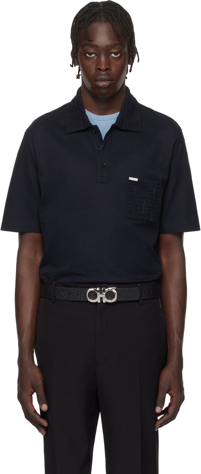 Polo majica FERRAGAMO Salvatore Ferragamo Jacquard Pocket Polo Mornarica | 781014