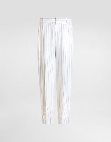 Hlače Dolce & Gabbana Dolce & Gabbana Pinstripe Linen-Blend Pants With Double Darts Bela | GP10DTFR3F0S8052, 0