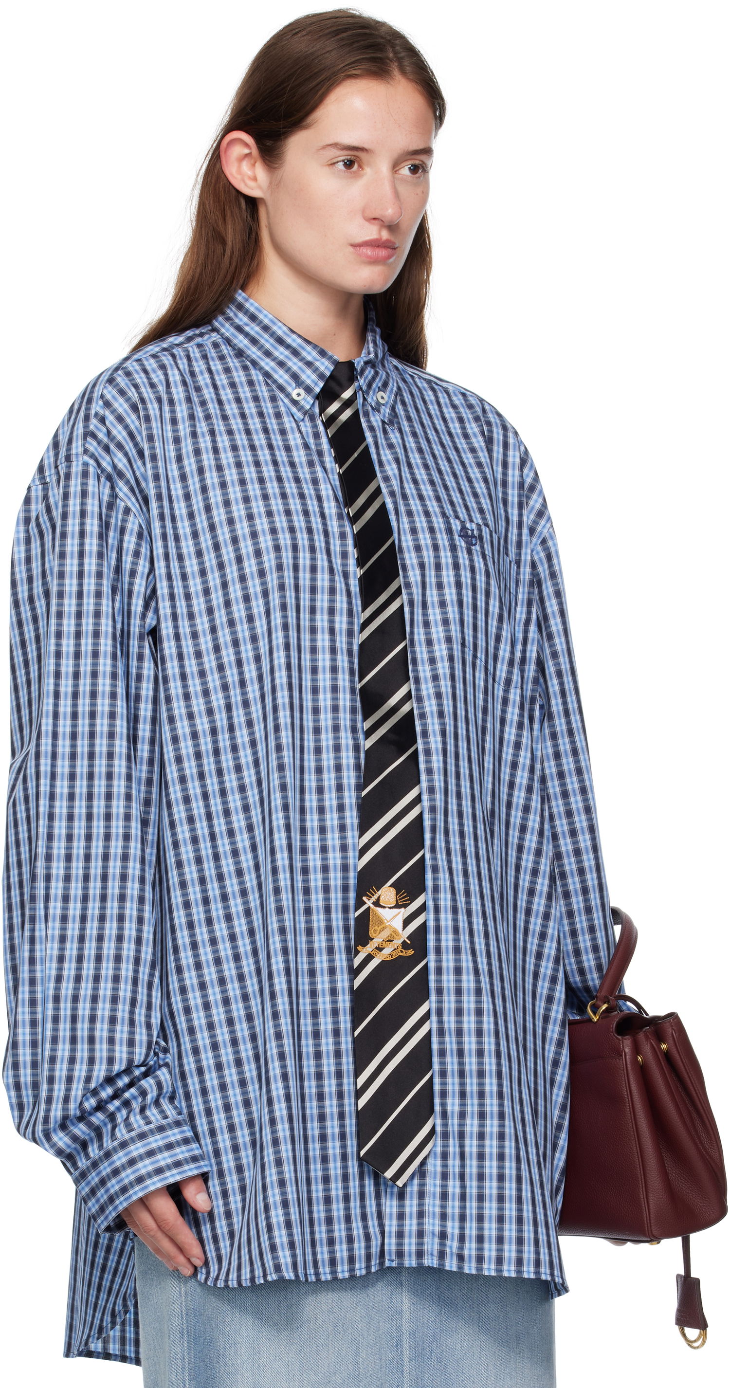 Srajce VETEMENTS Vetements Tie Gingham Shirt Modra | UH76SH280CN, 1