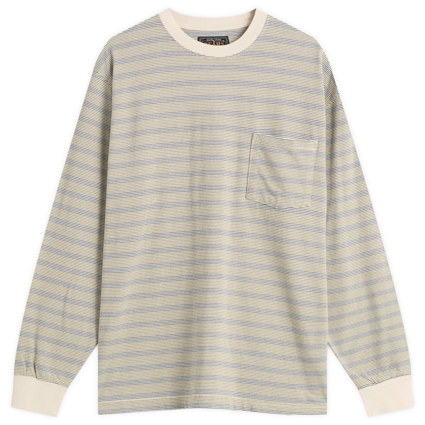 Majica BEAMS Beams Plus Long Sleeve Striped Pocket Tee Bež | 3814-0087-048-05