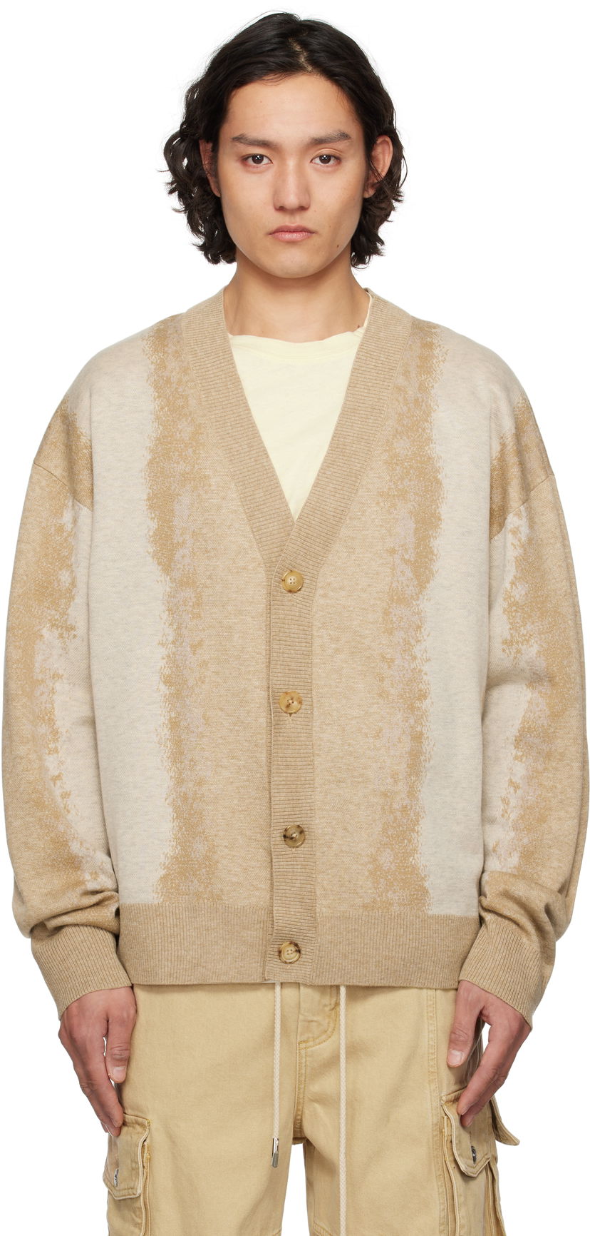 Pleteni pulover Feng Chen Wang Feng Chen Wang Gradient Jacquard Cardigan Bež | FUS19KT08K