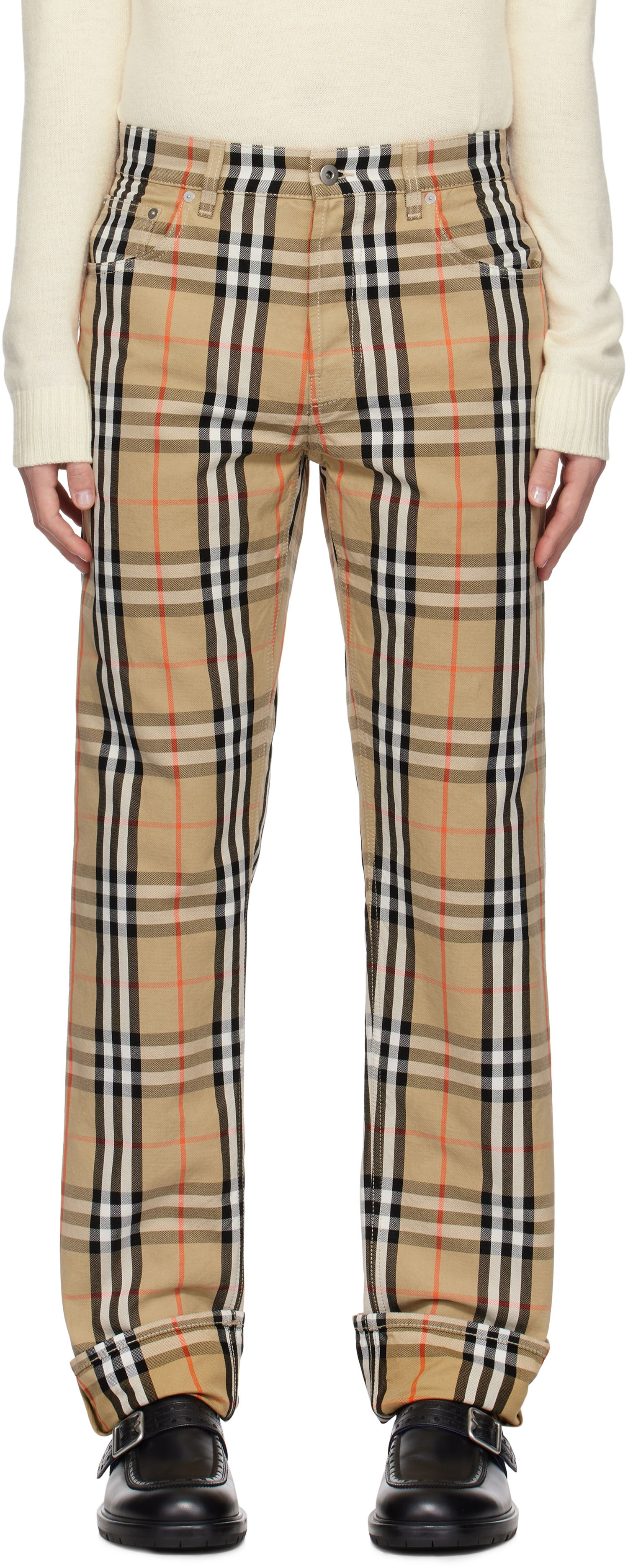 Hlače Burberry Check Trousers Bež | 8096639, 0