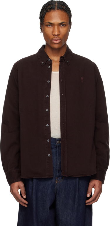 Srajce AMI AMI Cotton Button-Down Ami de Coeur Shirt Bordo | USH060.DE0054, 0