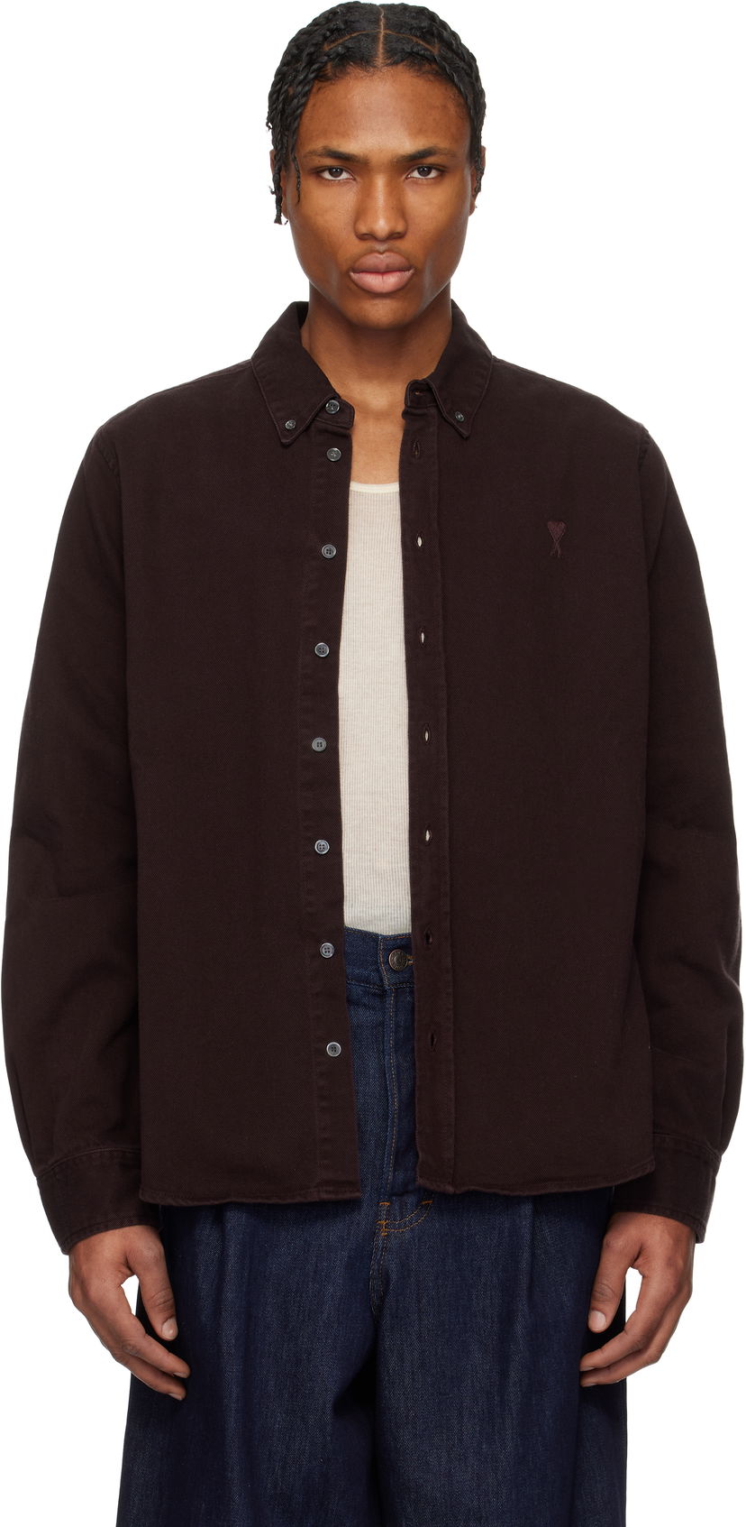 Srajce AMI AMI Cotton Button-Down Ami de Coeur Shirt Bordo | USH060.DE0054