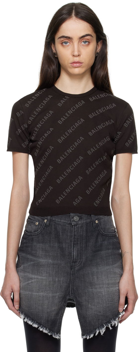 Pleteni pulover Balenciaga Mini Allover Rjava | 706302 T3234, 0