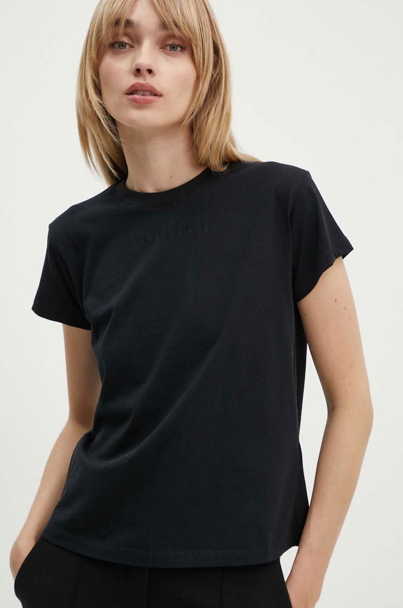 Majica Maison Margiela MM6 Maison Margiela Black Embroidered Logo T-Shirt Črna | S52GC0247.S24312