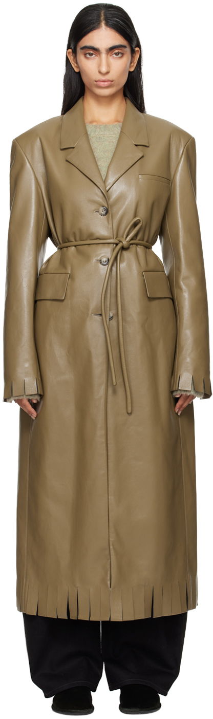 Plašči Nanushka Taupe Nikoline Vegan Leather Coat Bež | NW24PFSG26865