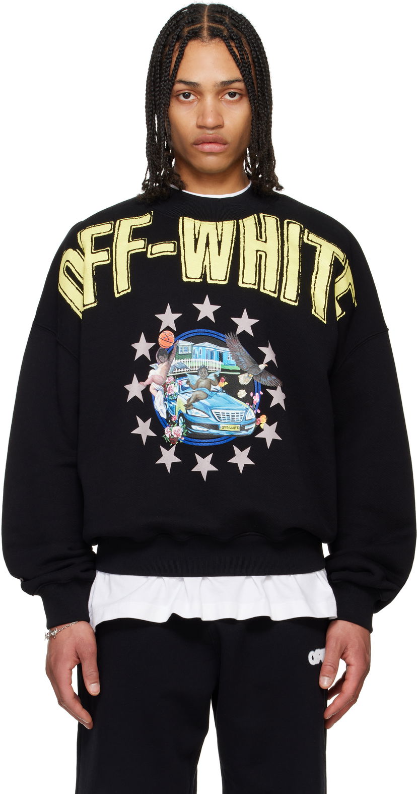 Pulover Off-White Off-White Fresco Star Over Crewneck Sweatshirt Črna | OMBA070S25FLE0011019