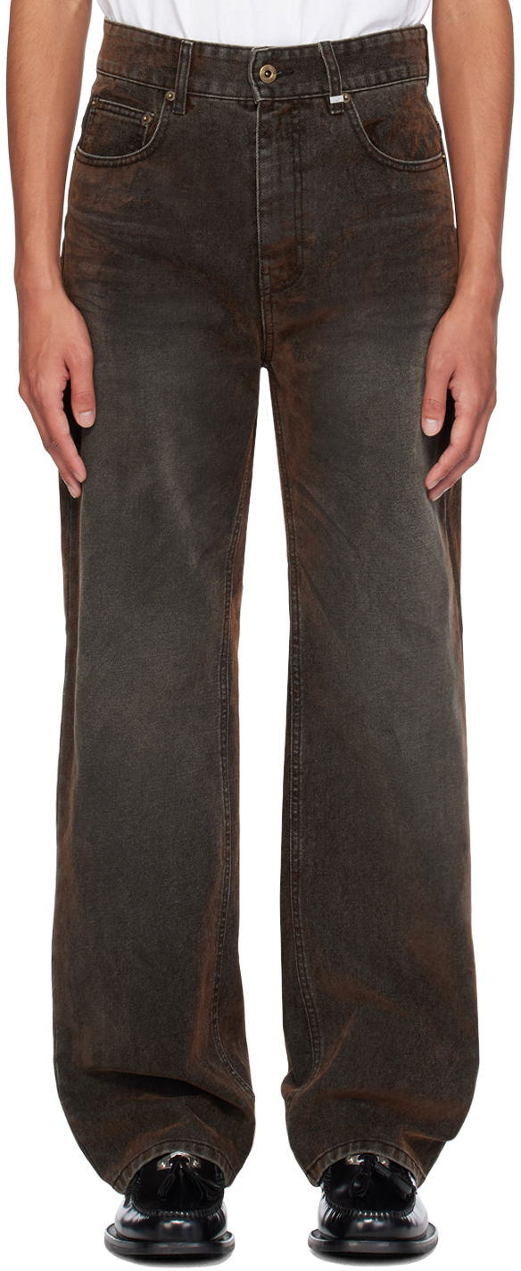 Kavbojke We11done We11done Flocked Jeans Rjava | WD-DP2-24-318-M-BK