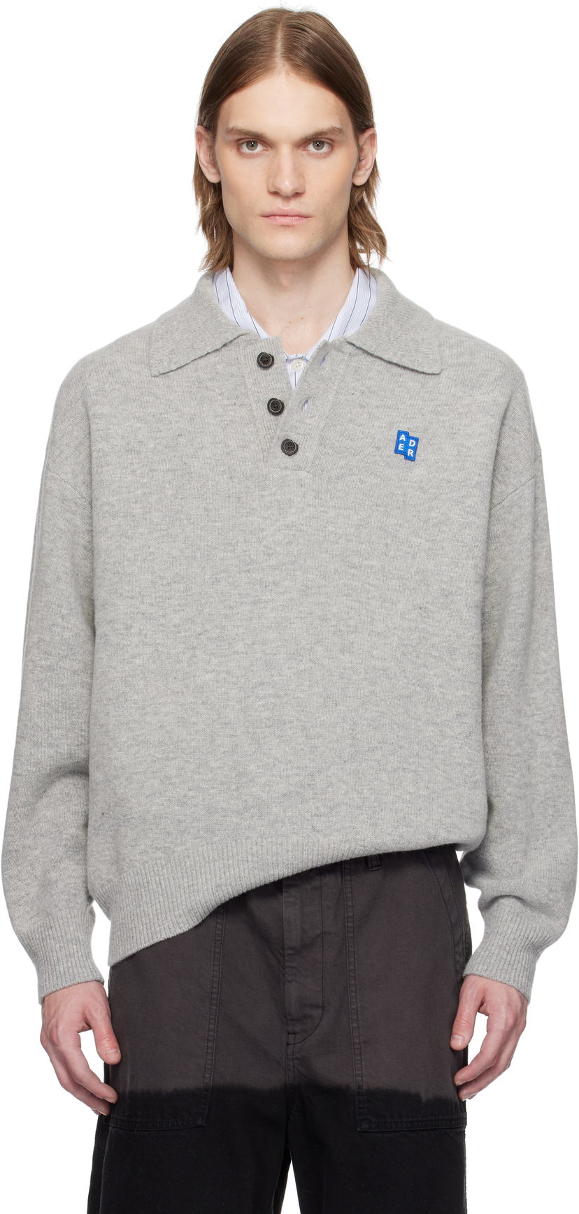 Pleteni pulover ADER ERROR ADER error Knit TRS Tag Polo Siva | BO42FYKT0102GR