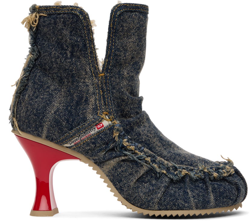 Superge in čevlji Diesel D-Woodstock Ab Distressed Denim Flared Heel Ankle Boots Večbarvna | Y03696 P1848
