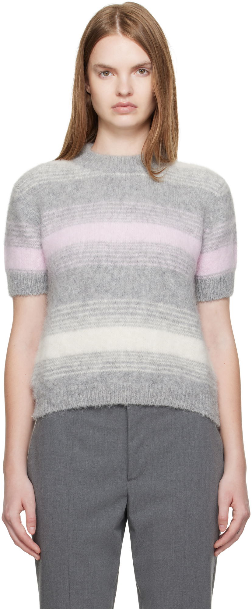 Pleteni pulover KENZO Kenzo Paris 'KENZO Speed Stripe' Short Sleeve Sweater Siva | FF62TO6053CG