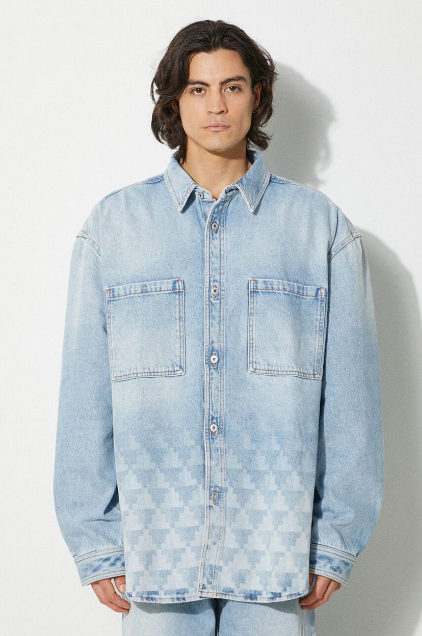 Srajce Marcelo Burlon Overshirt Patterned Long sleeve Modra | CMYE01GF24DEN0014034