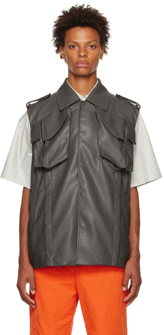 Telovnik Feng Chen Wang Feng Chen Wang Vented Faux-Leather Vest Siva | FMF14VS04, 0