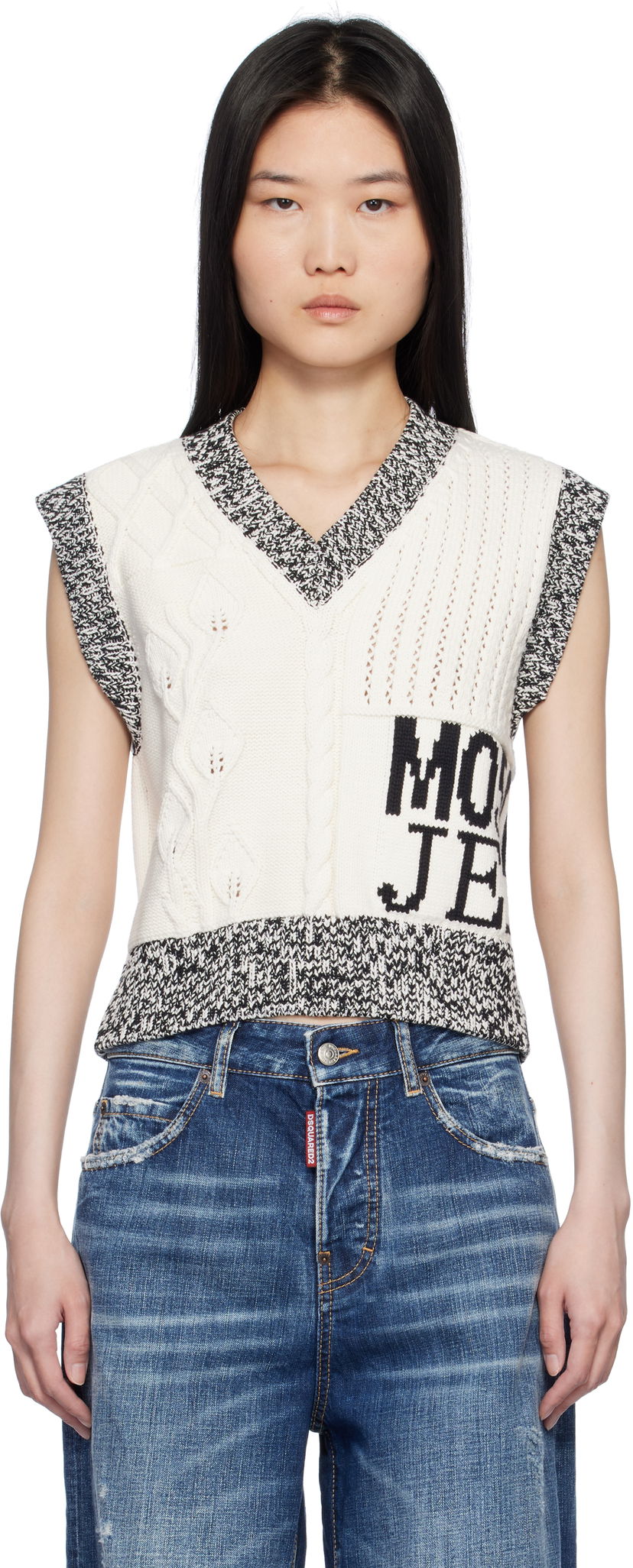 Pleteni pulover Moschino Moschino Jeans Urban Knit Vest Bela | 251K10886