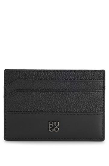 Denarnica BOSS Leather card holder with stacked-logo trim Črna | 50548764