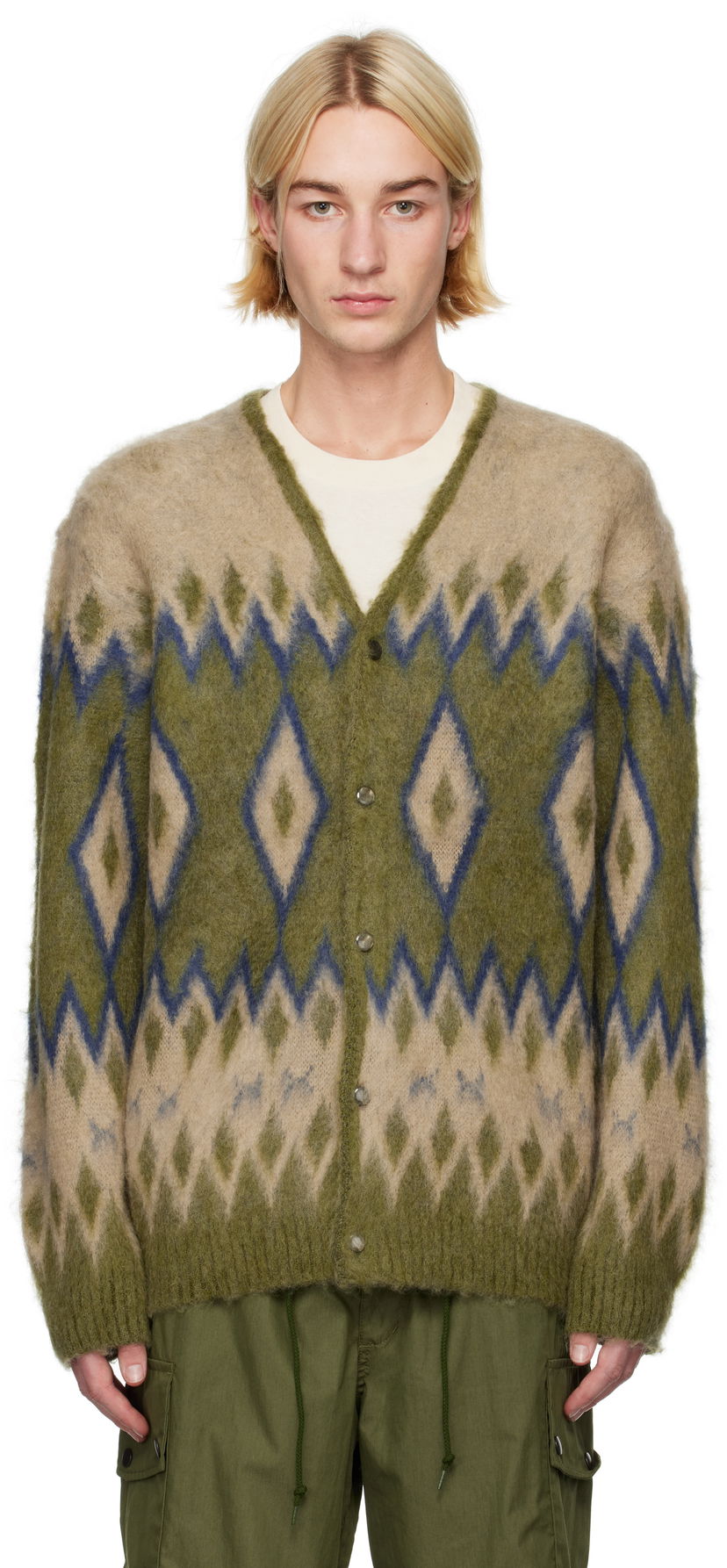 Pleteni pulover Needles Cardigan Mohair Diamond Zelena | PU310