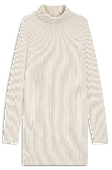 Obleke BOSS Ribbed Rollneck Sweater Dress in Virgin Wool and Cashmere Bela | 50548795