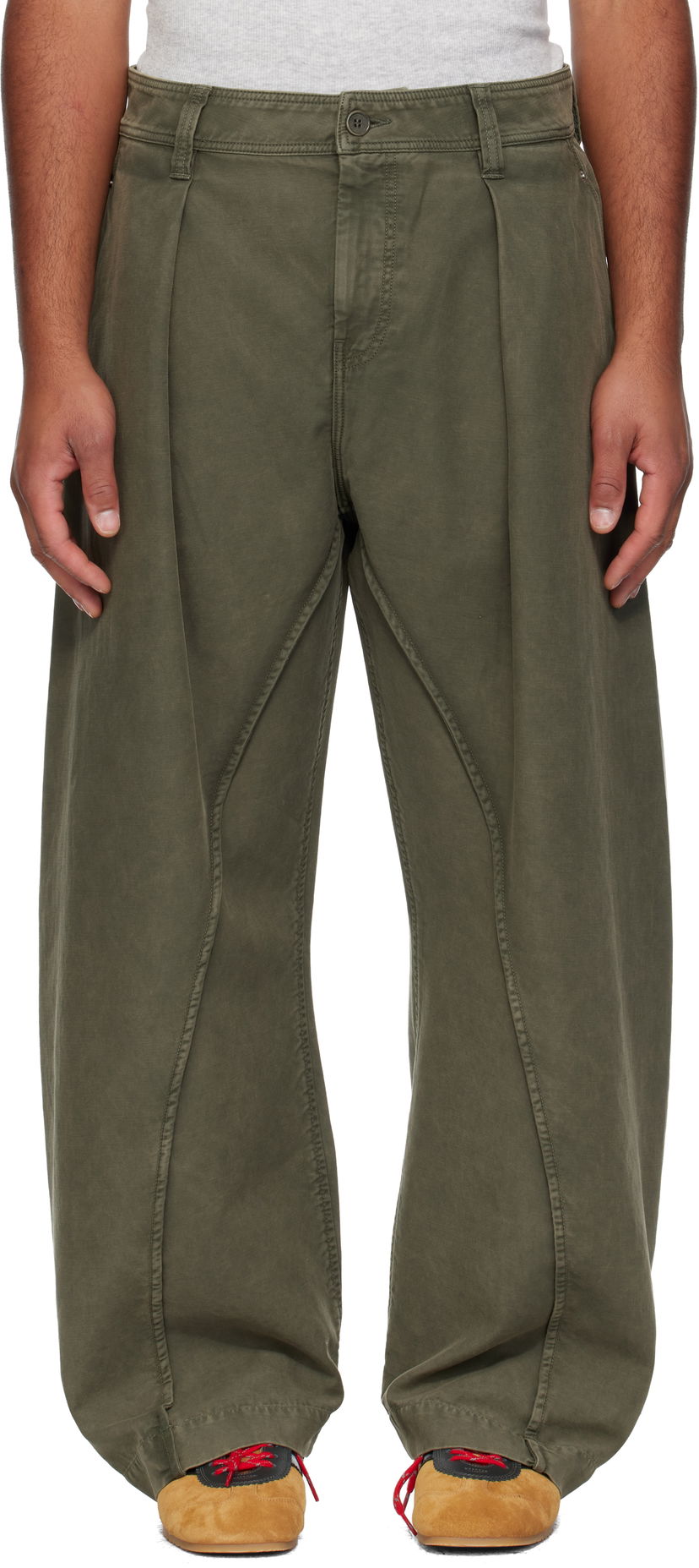 Hlače JW Anderson Twisted Seam Trousers Zelena | TR0423-PG1600