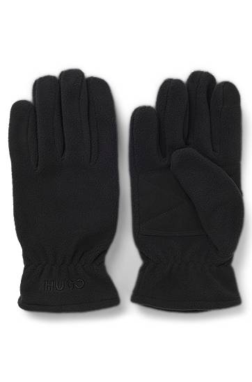 Rokavice BOSS Fleece gloves with faux-suede palms Črna | 50548737