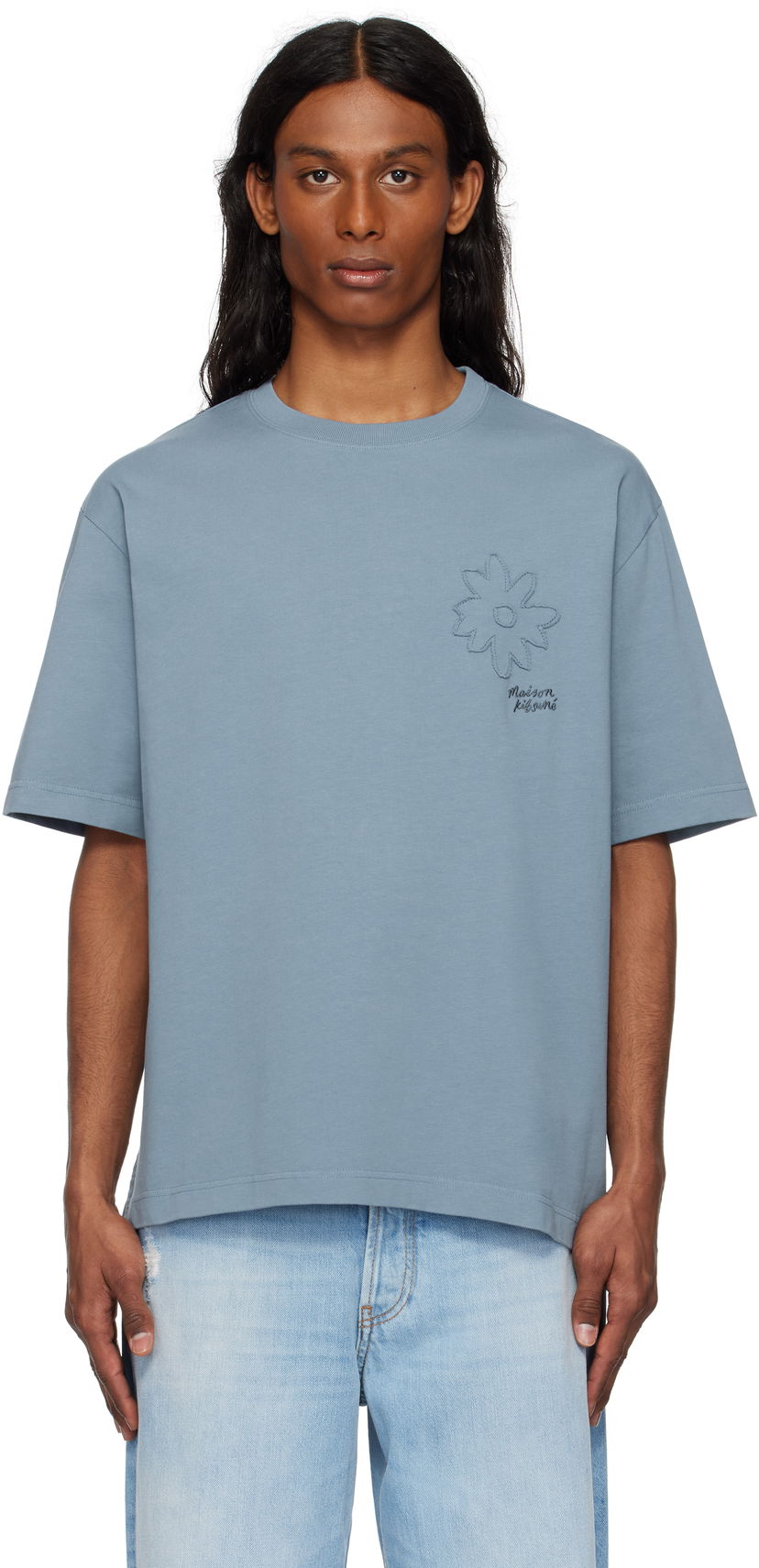 Majica MAISON KITSUNÉ Maison Kitsuné Crafted Daisy Oversize T-Shirt Modra | OM00124KJ7020