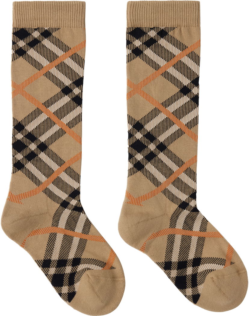 Nogavice Burberry Burberry Check Cotton Blend Knee-High Socks Bež | 8108517