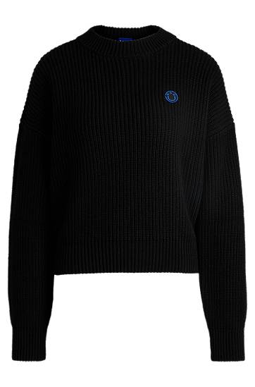 Pleteni pulover BOSS Relaxed Fit Sweater with Patch by HUGO Črna | 50530283, 0