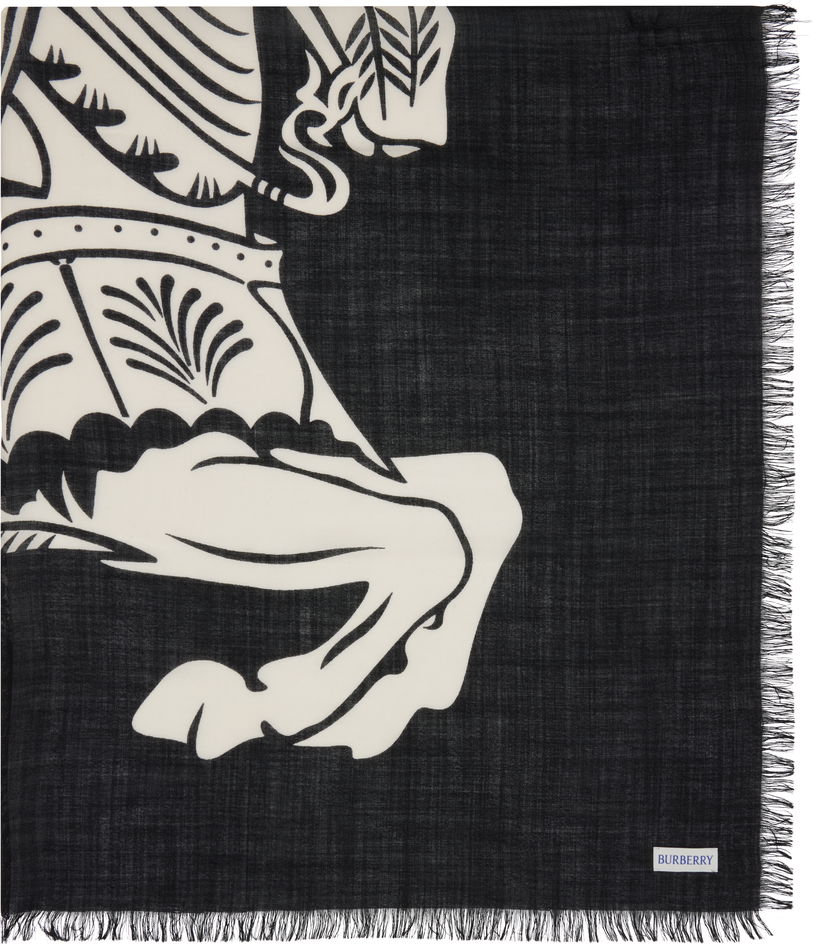 Šala Burberry Burberry Wide EKD Wool Scarf Črna | 8113032