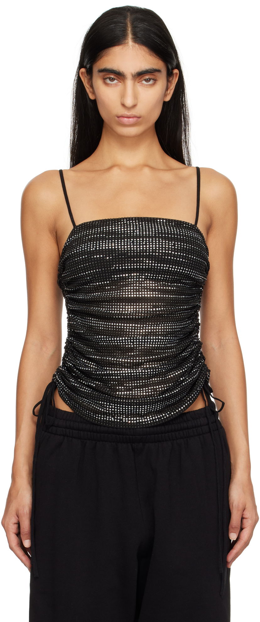 Majica brez rokavov Alexander Wang Ruched Crystal Camisole Črna | 1CC3241944
