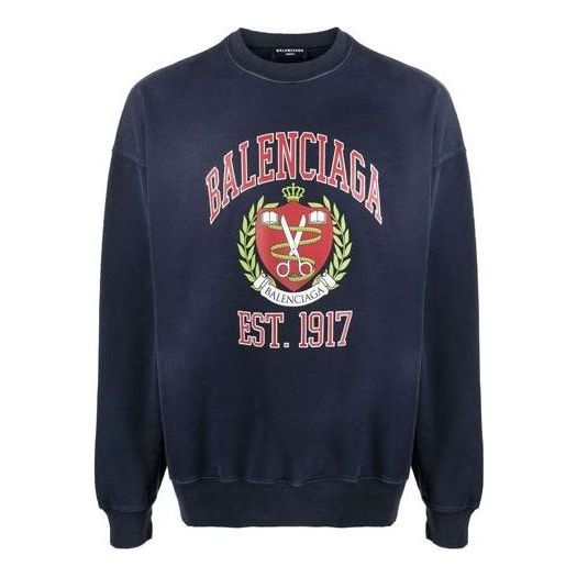 Pleteni pulover Balenciaga Balenciaga College Logo Print Sweatshirt Modra | 676629TLV908067