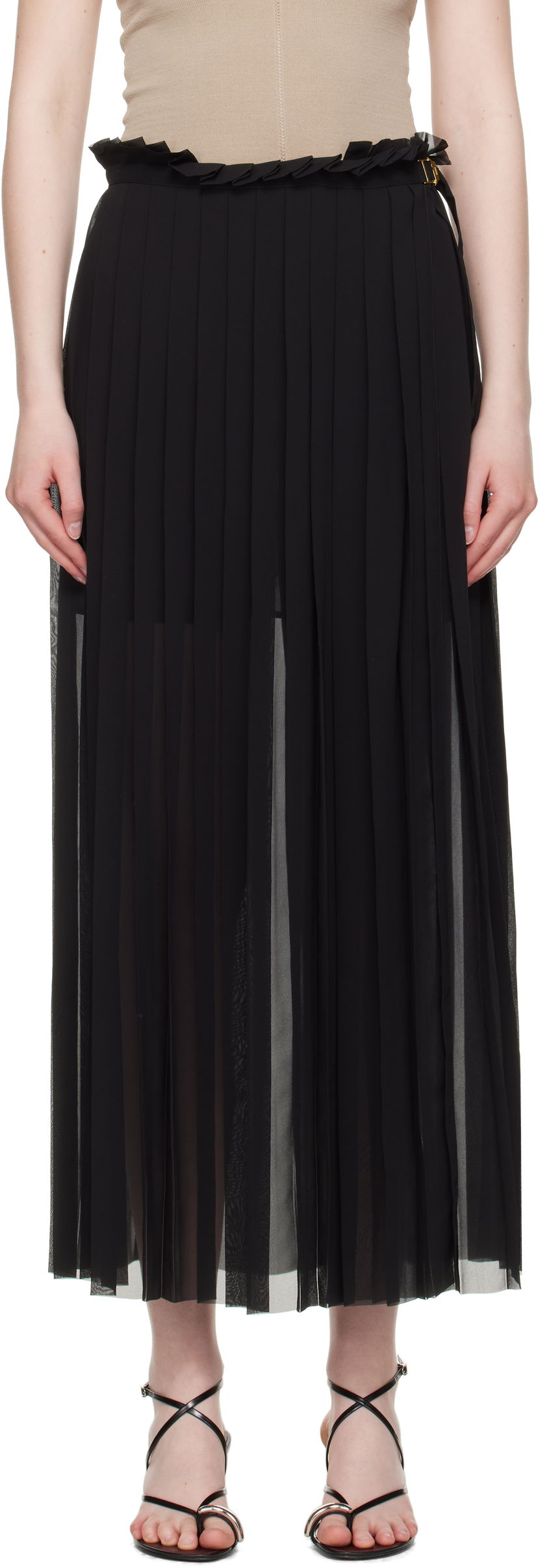 Krila AMI AMI Paris Pleated Midi Skirt Črna | FSK353.PL0027
