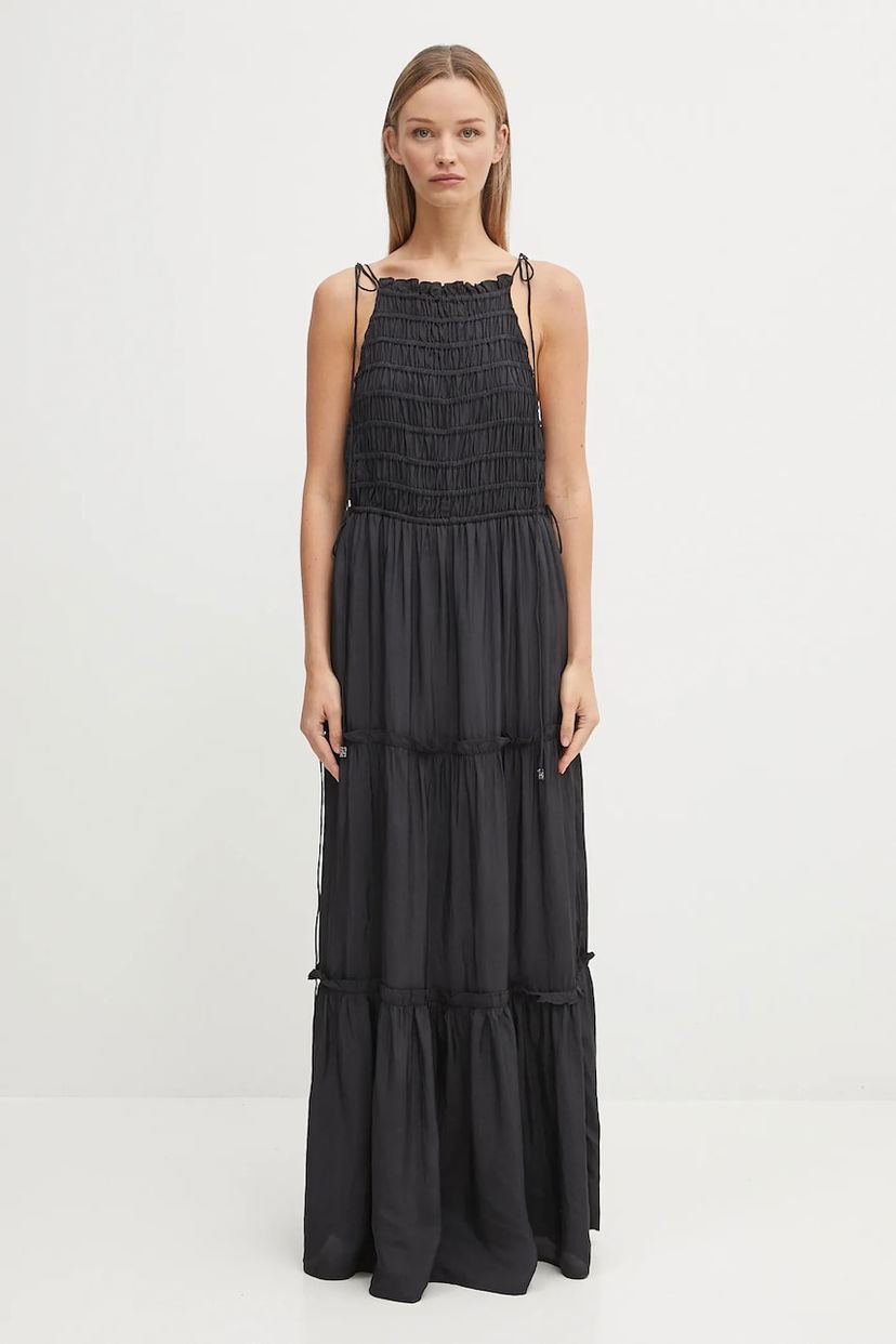 Obleke GANNI GANNI Viscose Habotai Maxi Smock Slip Dress Črna | W0571