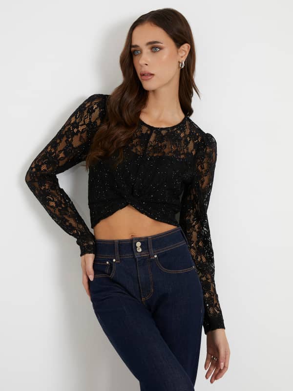 Krop-top GUESS Lace Crop Top Črna | W4RH40WFQB0, 0