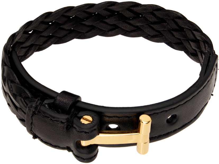 Zapestnica Tom Ford Black Woven Leather Bracelet Črna | JM001-ICL001G