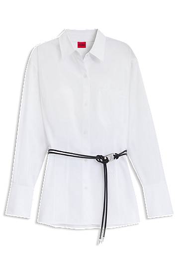 Srajce BOSS Slim Fit Long Blouse with Faux Leather Belt Bela | 50543364