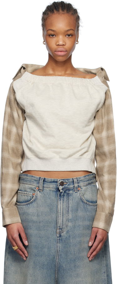Pleteni pulover We11done We11done Check Panel Off-Shoulder Sweatshirt Bež | WD-BL0-25-153-W-BG, 0