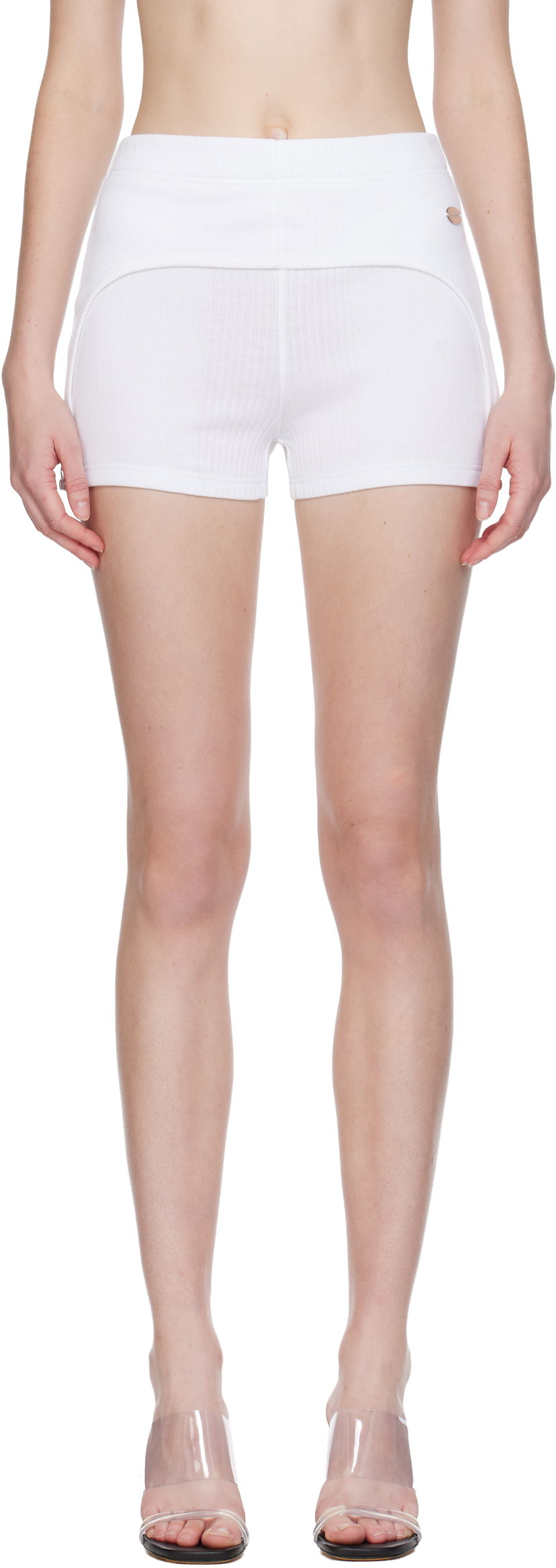 Kratke hlače Jean Paul Gaultier 'The Garter' Ribbed Knit Mini Shorts Bela | 25/04-W-TR038-J014-01