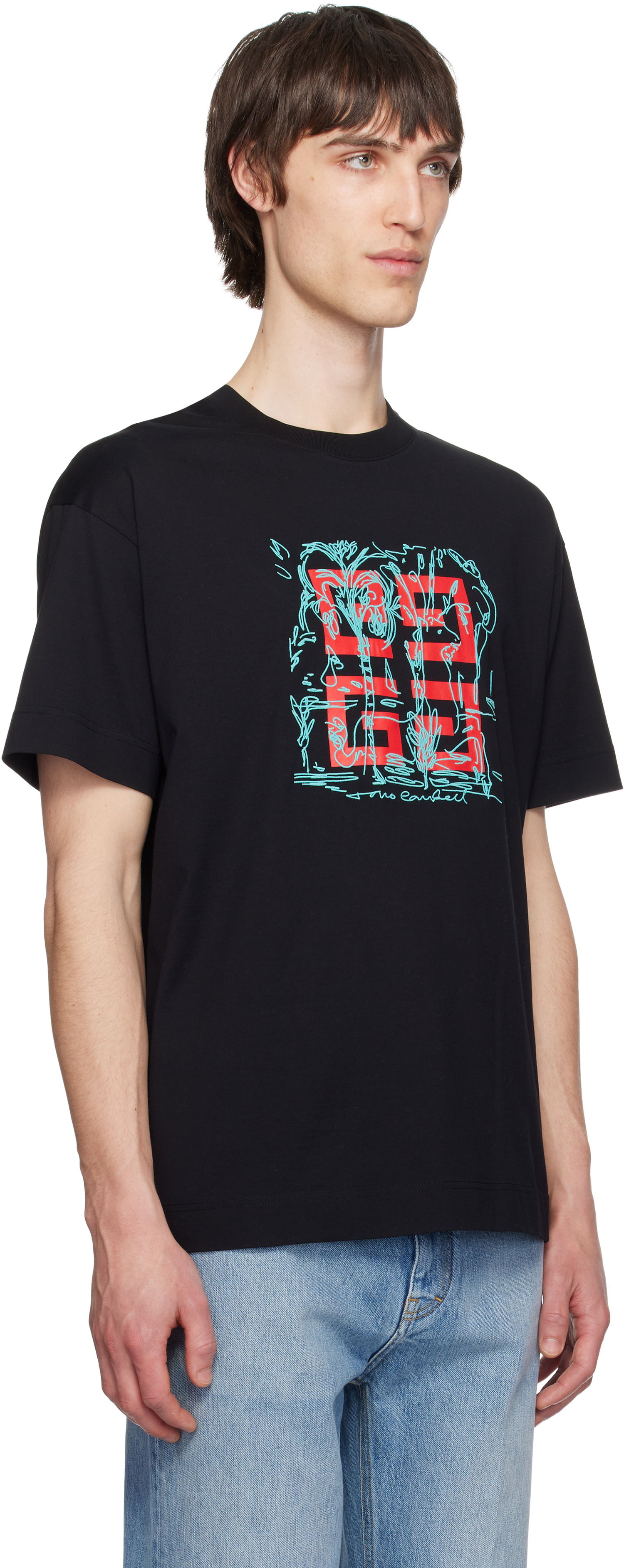 Majica Givenchy Givenchy 4G Sketch Print Regular Fit T-Shirt Črna | BM71MG3YQD001, 1