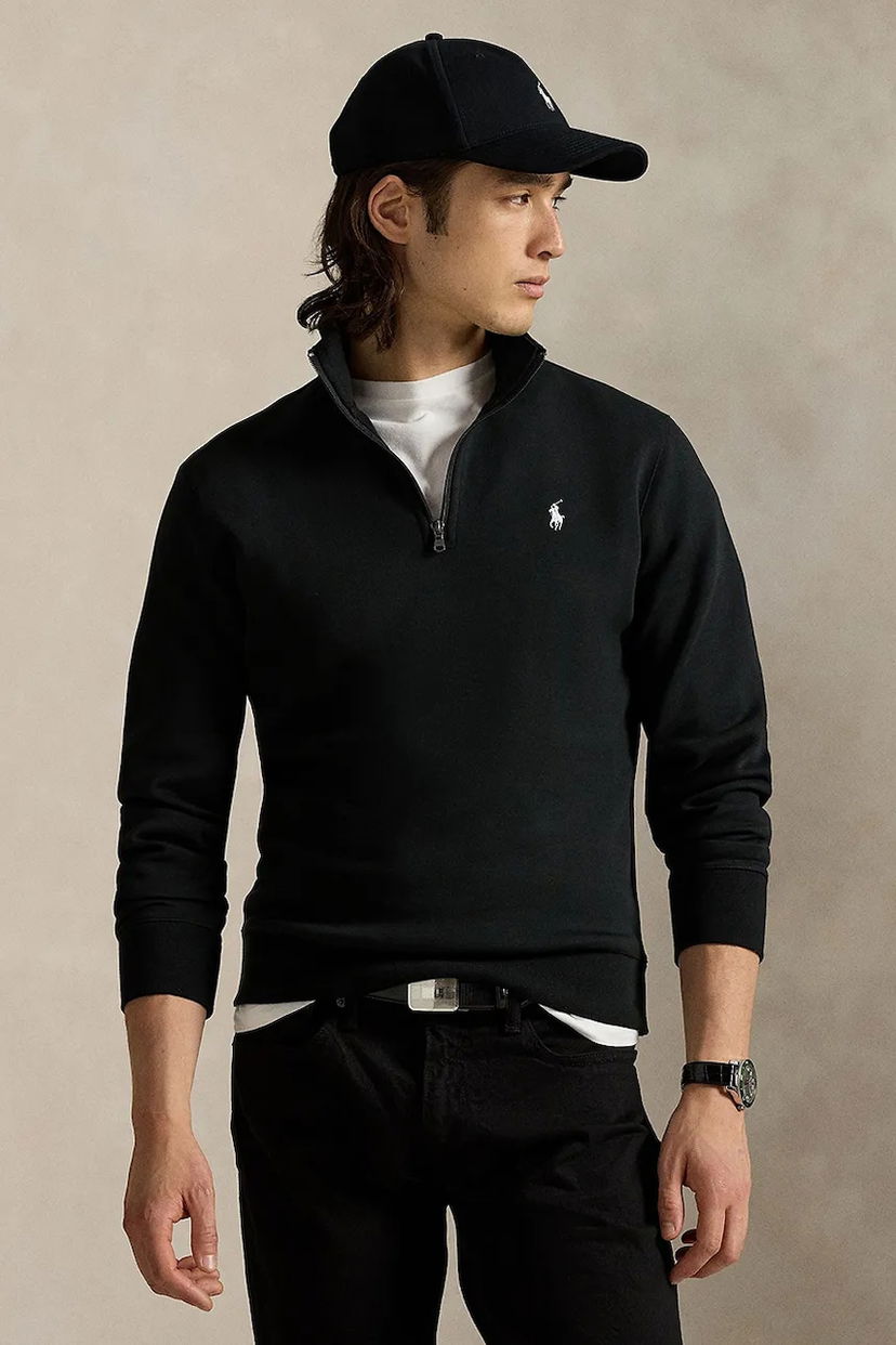 Pleteni pulover Polo by Ralph Lauren Polo Ralph Lauren Quarter-Zip Sweatshirt Črna | 710P06234