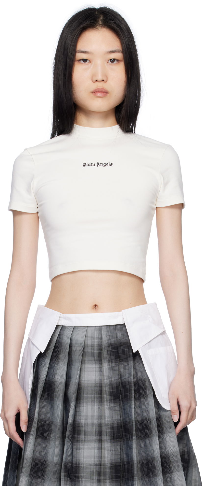 Krop-top Palm Angels Classic Logo Crop T-Shirt Bela | PWAA074C99JER0010310