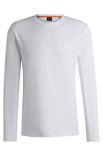 Majica BOSS Cotton Long-Sleeve T-Shirt with Logo Patch Bela | 50512111