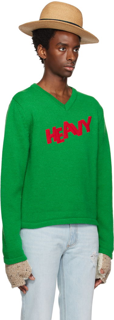 Pleteni pulover ERL ERL Men's Patch V-Neck Sweater Zelena | ERL06N008, 3