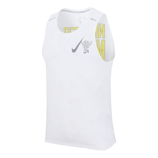 Majica brez rokavov Nike Miler Reflective Letter Quick-Dry Running Vest Bela | DD1554-100
