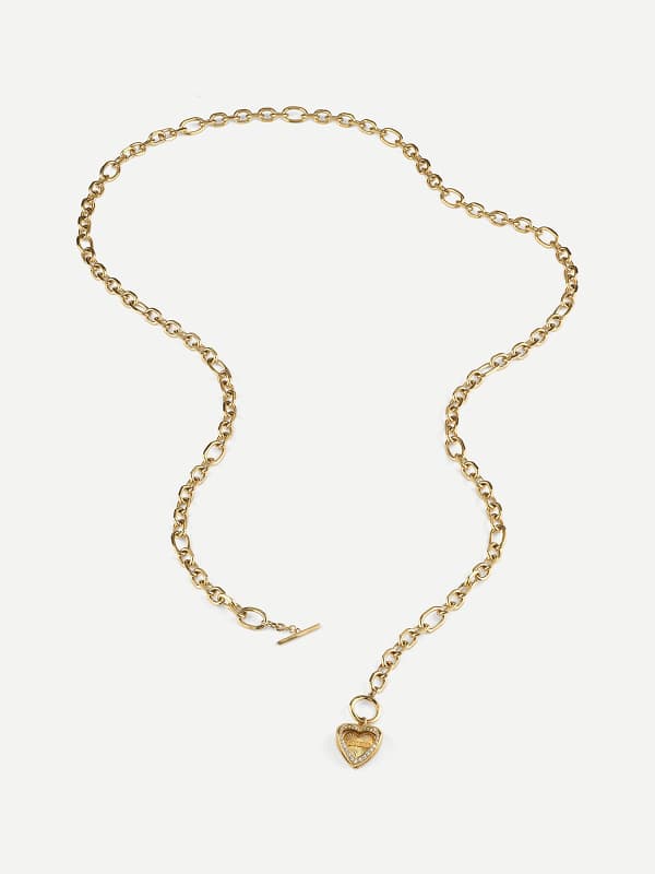Ogrlica GUESS Heart Charm Long Chain Necklace Kovinski | JUBN04598JW