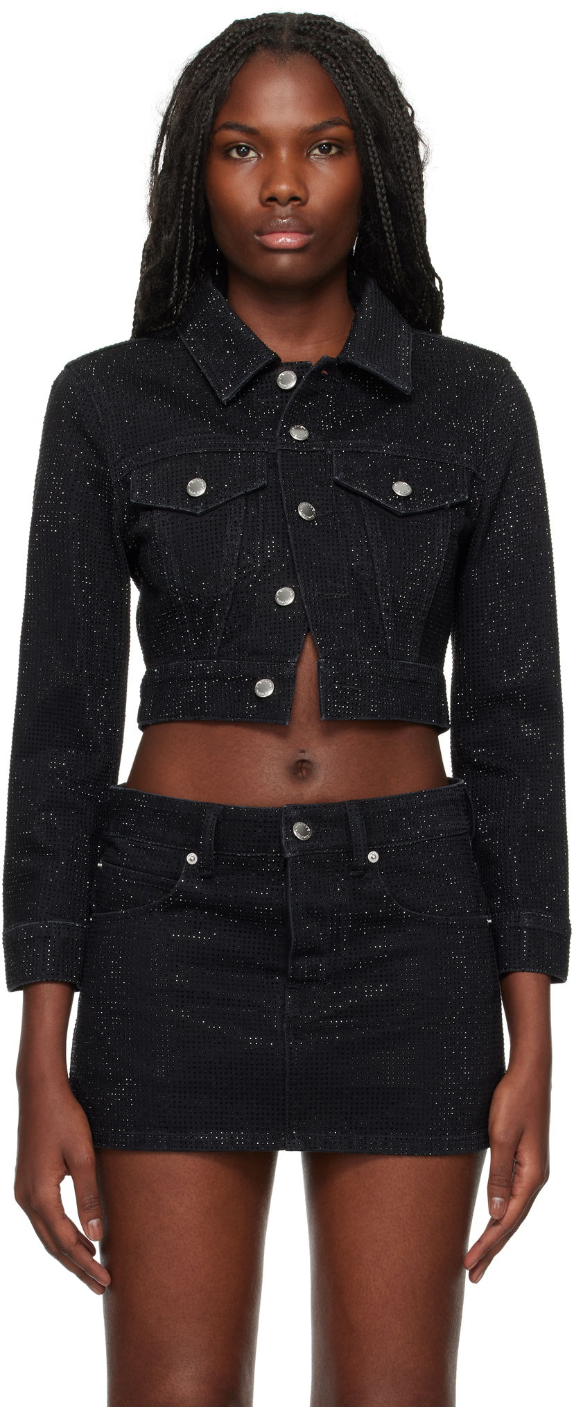 Jakna Alexander Wang Cropped Denim Jacket Črna | 1WC4242430