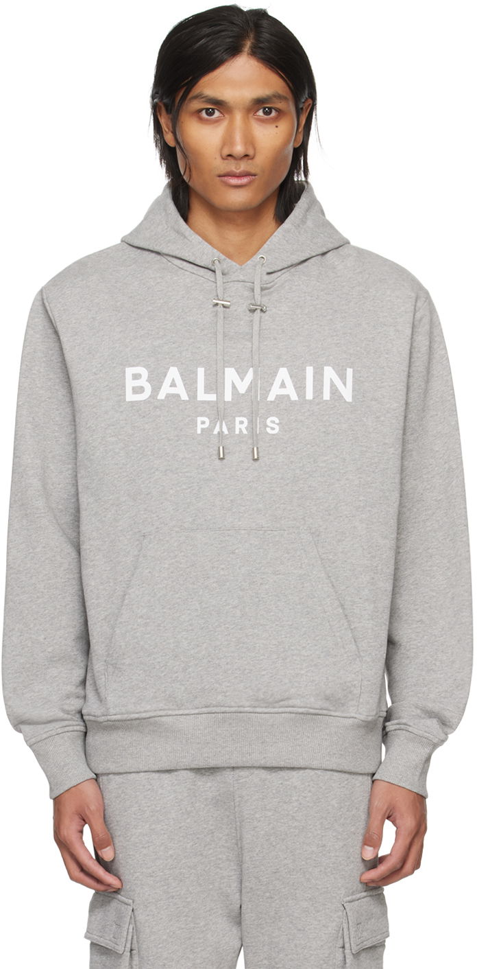 Pulover Balmain Printed Hoodie Siva | CH1JR002BB65