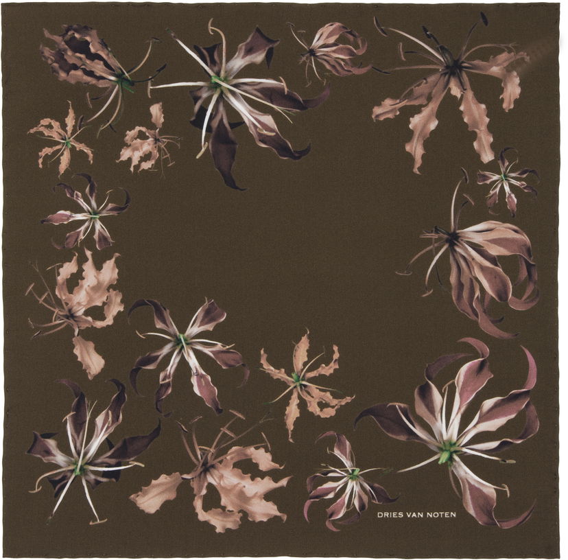 Šala Dries Van Noten Floral Printed Pocket Square Rjava | 252-021301-2010